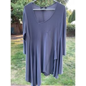 Sympli Womens Gray V Neck 3/4 Sleeve Tunic Asymetrical Top Size 16